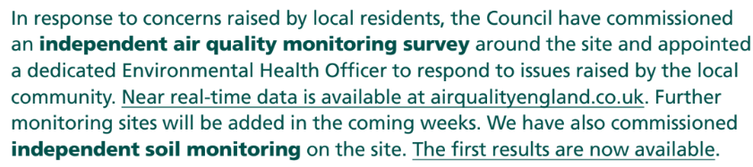 Screenshot from Ealing’s draft Air Quality Strategy commissioning independent air quality monitoring in response to residents' concerns