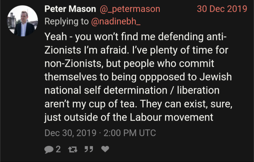 Auto-generated description: A person shares their perspective on anti-Zionism and Jewish national self-determination in a social media post.